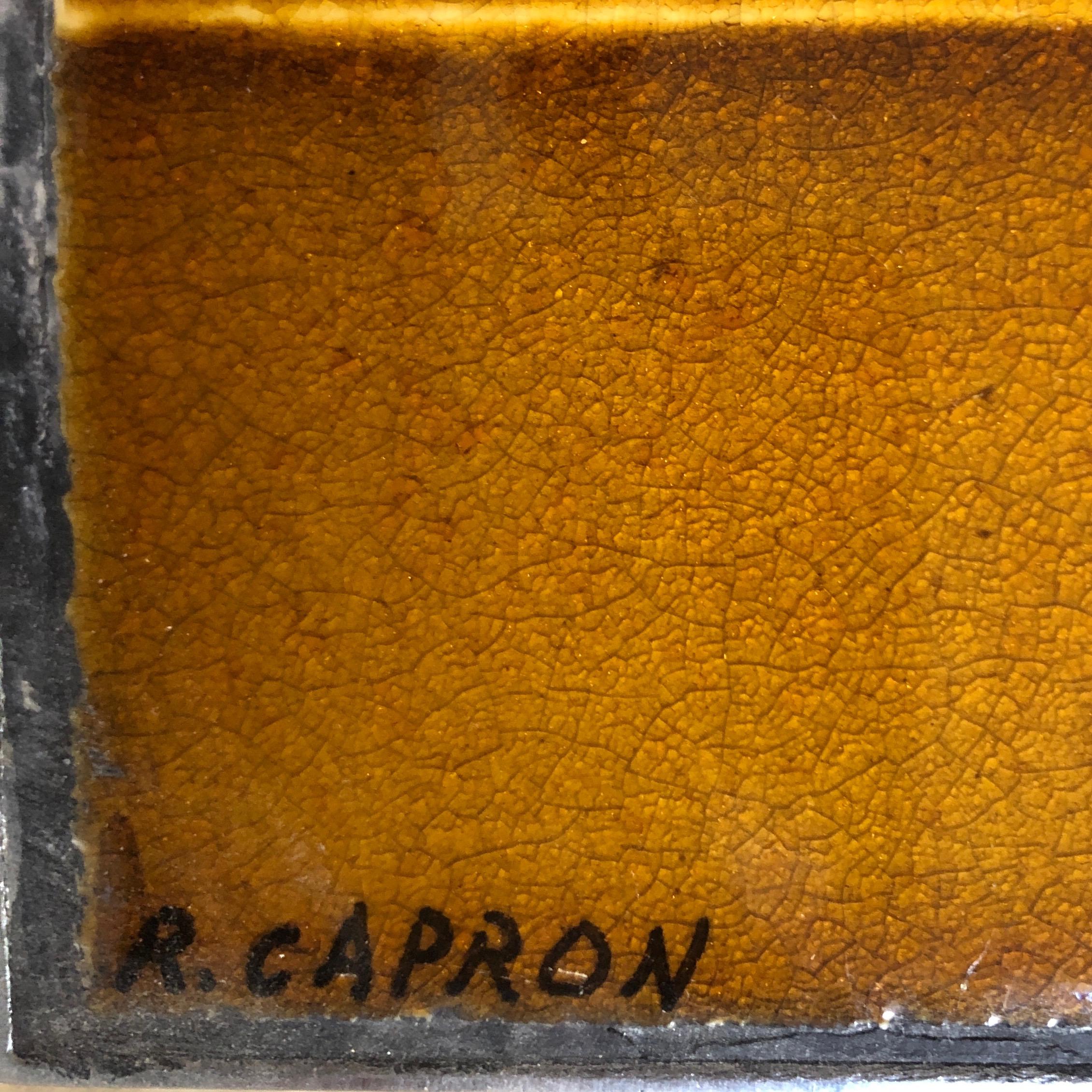 Steel Roger Capron, Glazed Lava Tile Coffee Table