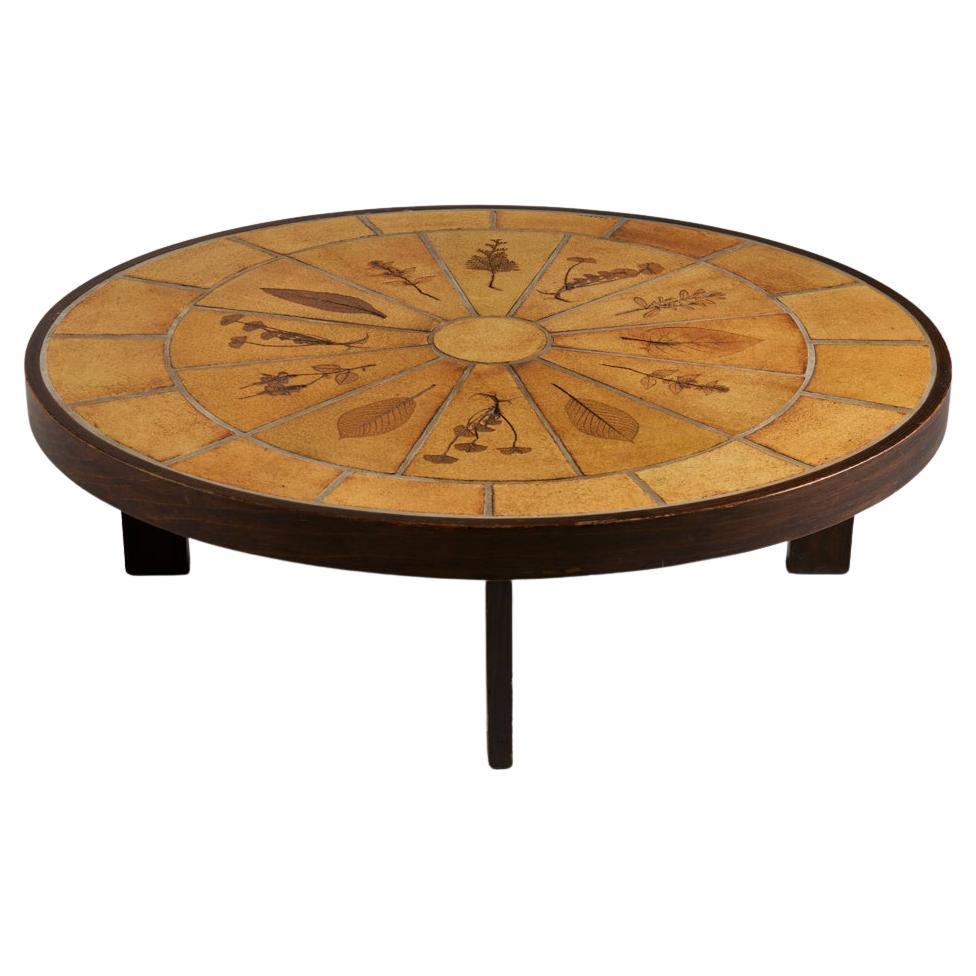 Roger Capron, Grès Des Garrigues, Ceramic Top Round Coffee Table, France, 1960s For Sale