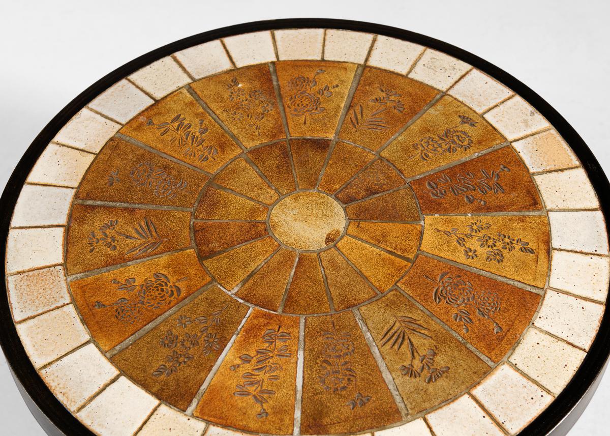 Mid-Century Modern Roger Capron, Grès Des Garrigues, Ceramic Top Round Coffee Table, France, 1968 For Sale