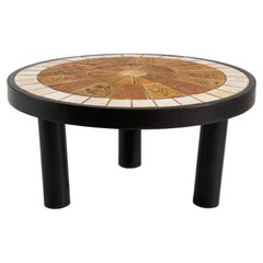 Roger Capron, Grès Des Garrigues, Ceramic Top Round Coffee Table, France, 1968