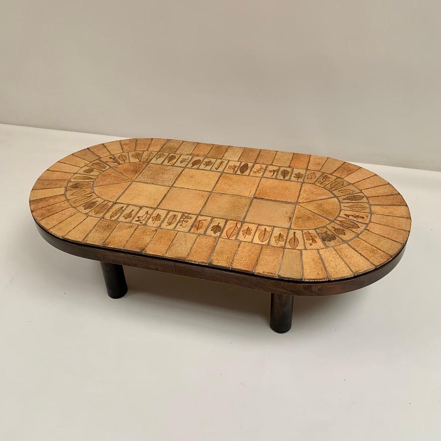 French Roger Capron Herbier Ceramic Coffee Table, circa 1965, France. For Sale
