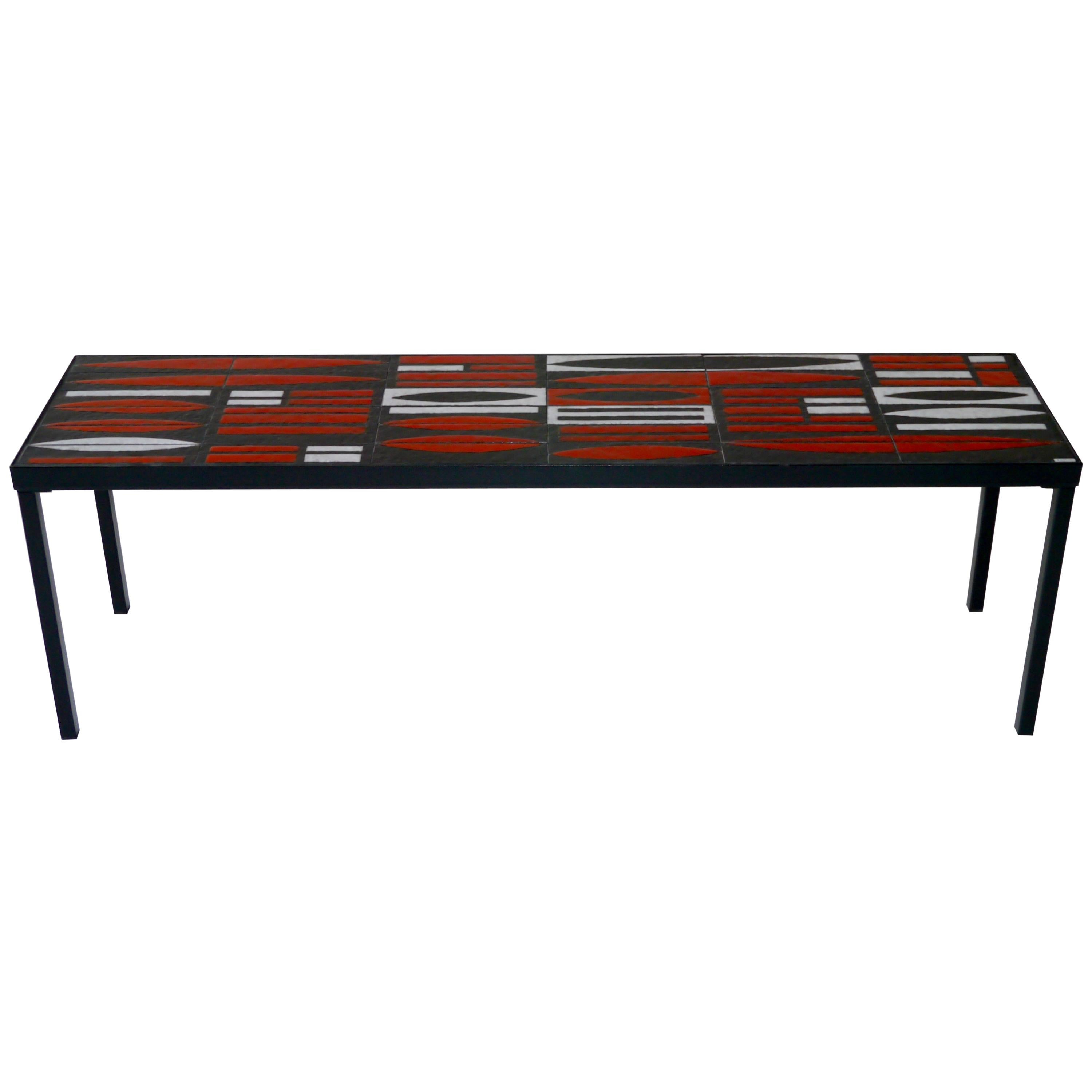 Roger Capron, Iconic "Navettes" Low Table in Red, France, circa 1960 For Sale