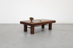 Roger Capron Inspired Brutalist Oak and Tile Table or Bench w/ Trestle Supports