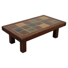 Roger Capron Inspired Brutalist Oak and Tile Table or Bench w/ Trestle Supports