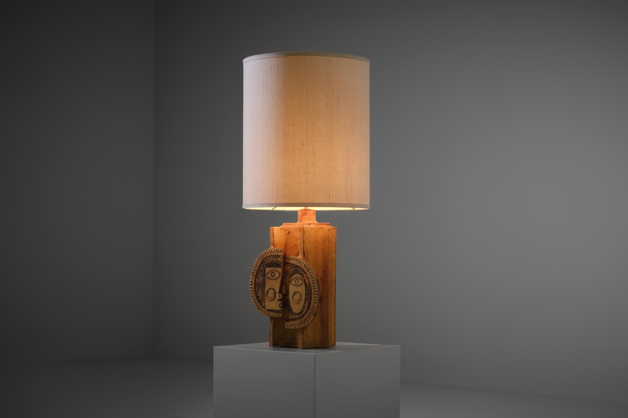 French Roger Capron & Jean Derval Ceramic Table Lamp, France, 1970