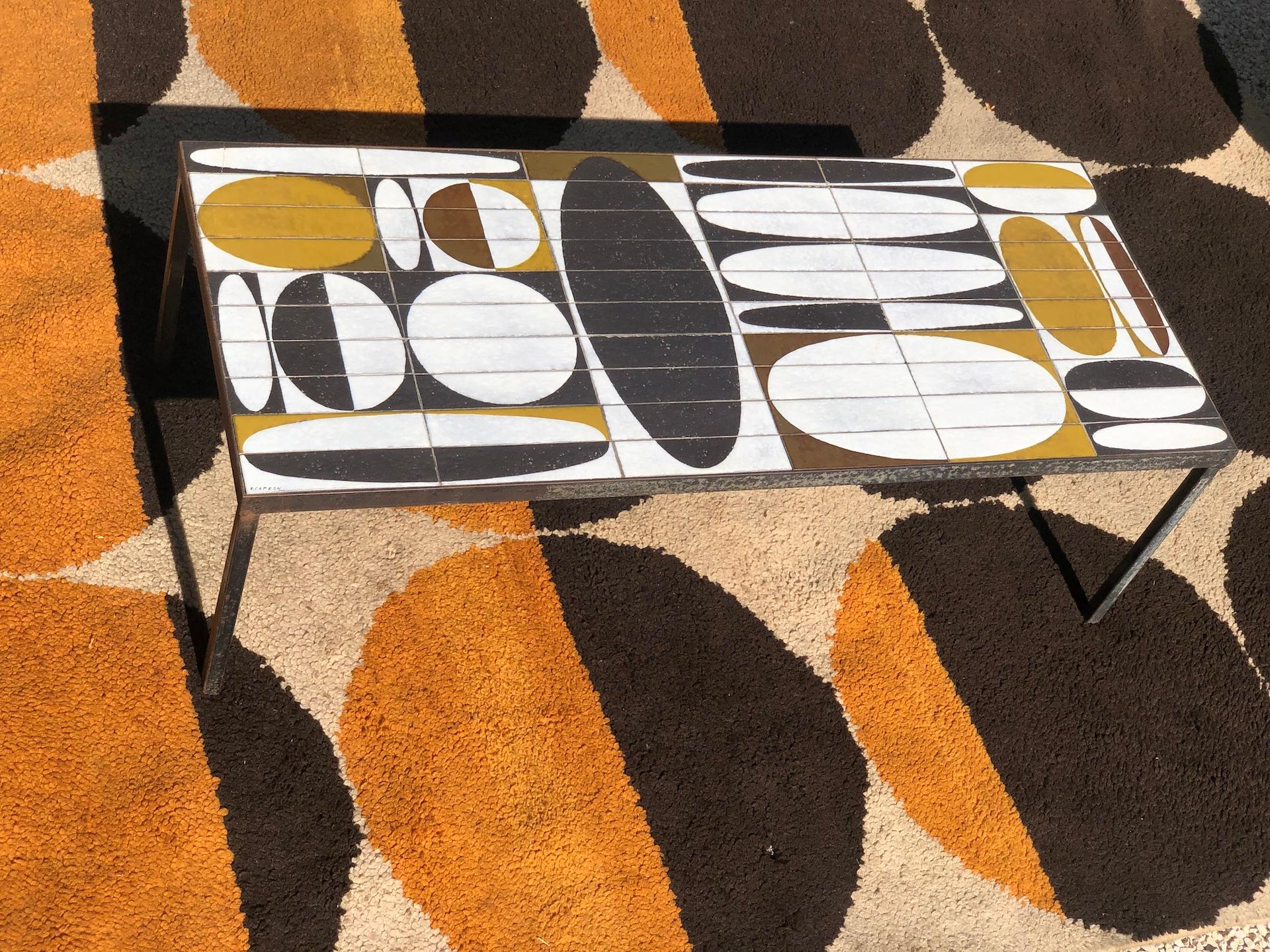 Roger Capron Large Ceramic and Metal Ellipses Coffee Table, 1955 In Good Condition In Saint Rémy de Provence, FR