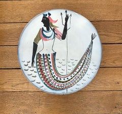 Roger Capron Large Ceramic Dish with Stylized Mermaid, Vallauris, 1950s