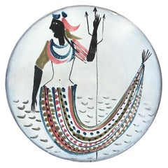 Roger Capron Large Ceramic Dish with Stylized Mermaid, Vallauris, 1950s