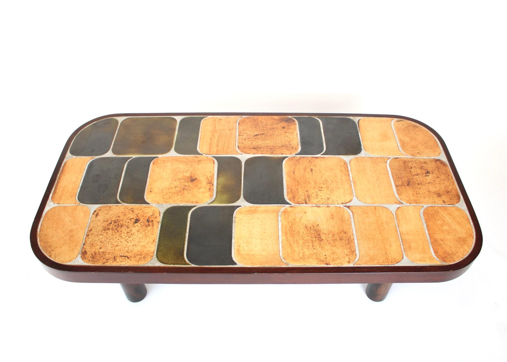 Mid-20th Century Roger Capron Large Shogun French Ceramic Coffee Table Vallauris Signed R Capron For Sale