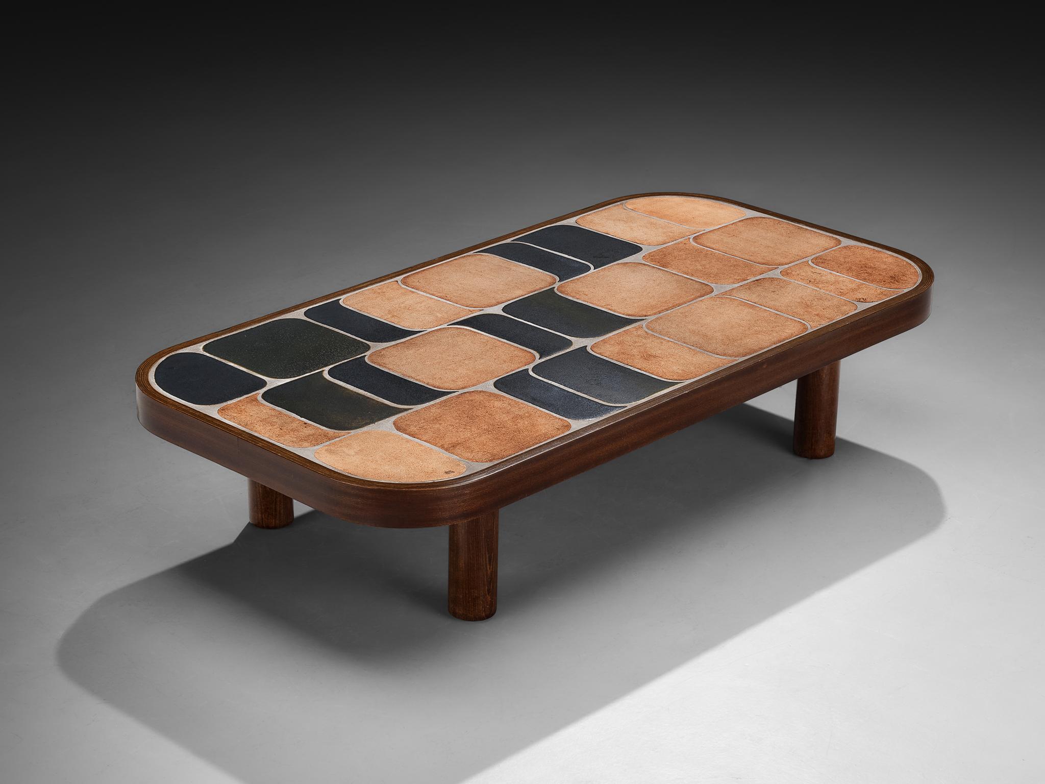 Roger Capron Large ‘Sou-Chong’ Coffee Table in Ceramic and Wood In Good Condition For Sale In Waalwijk, NL