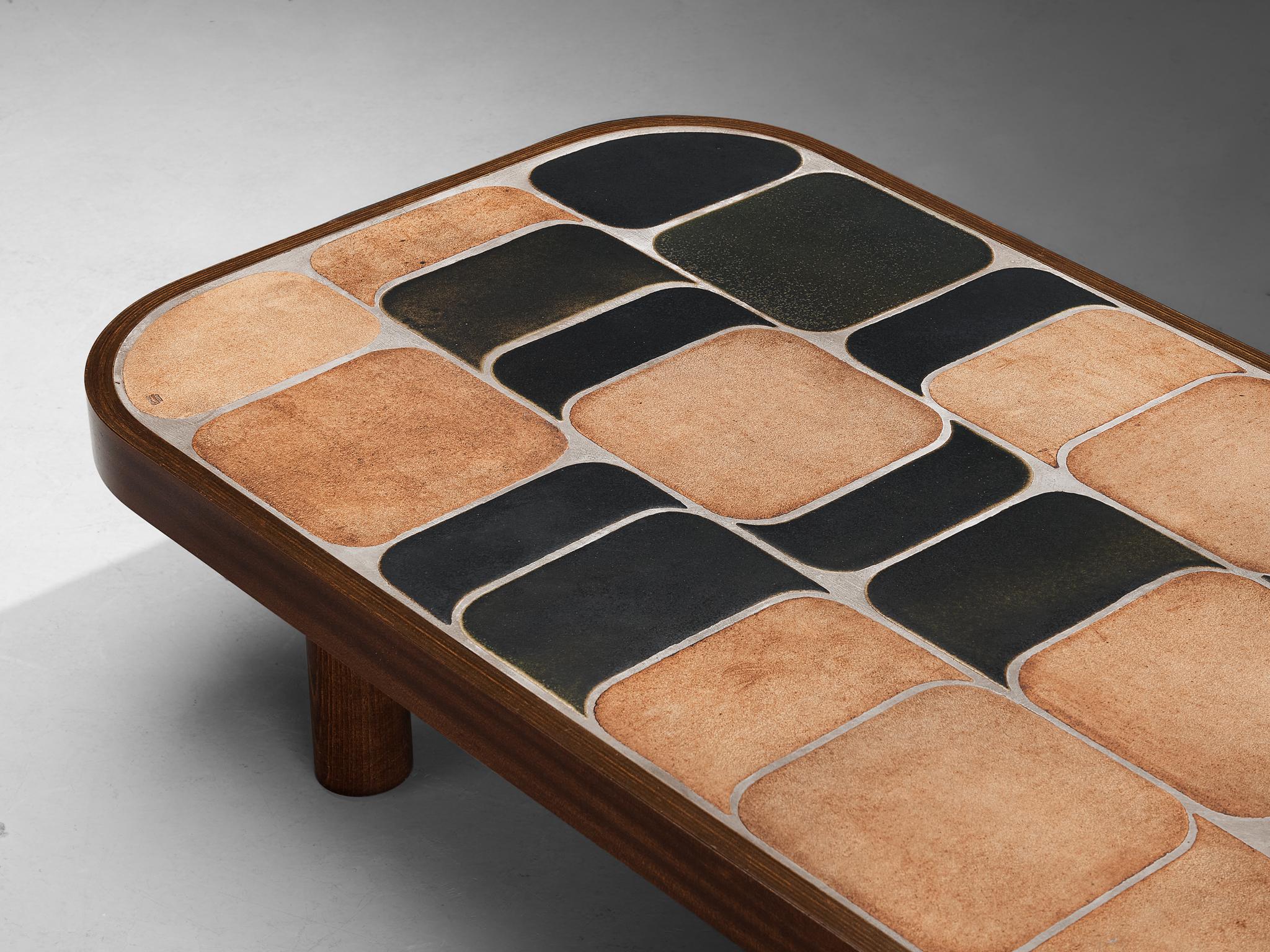 Late 20th Century Roger Capron Large ‘Sou-Chong’ Coffee Table in Ceramic and Wood For Sale