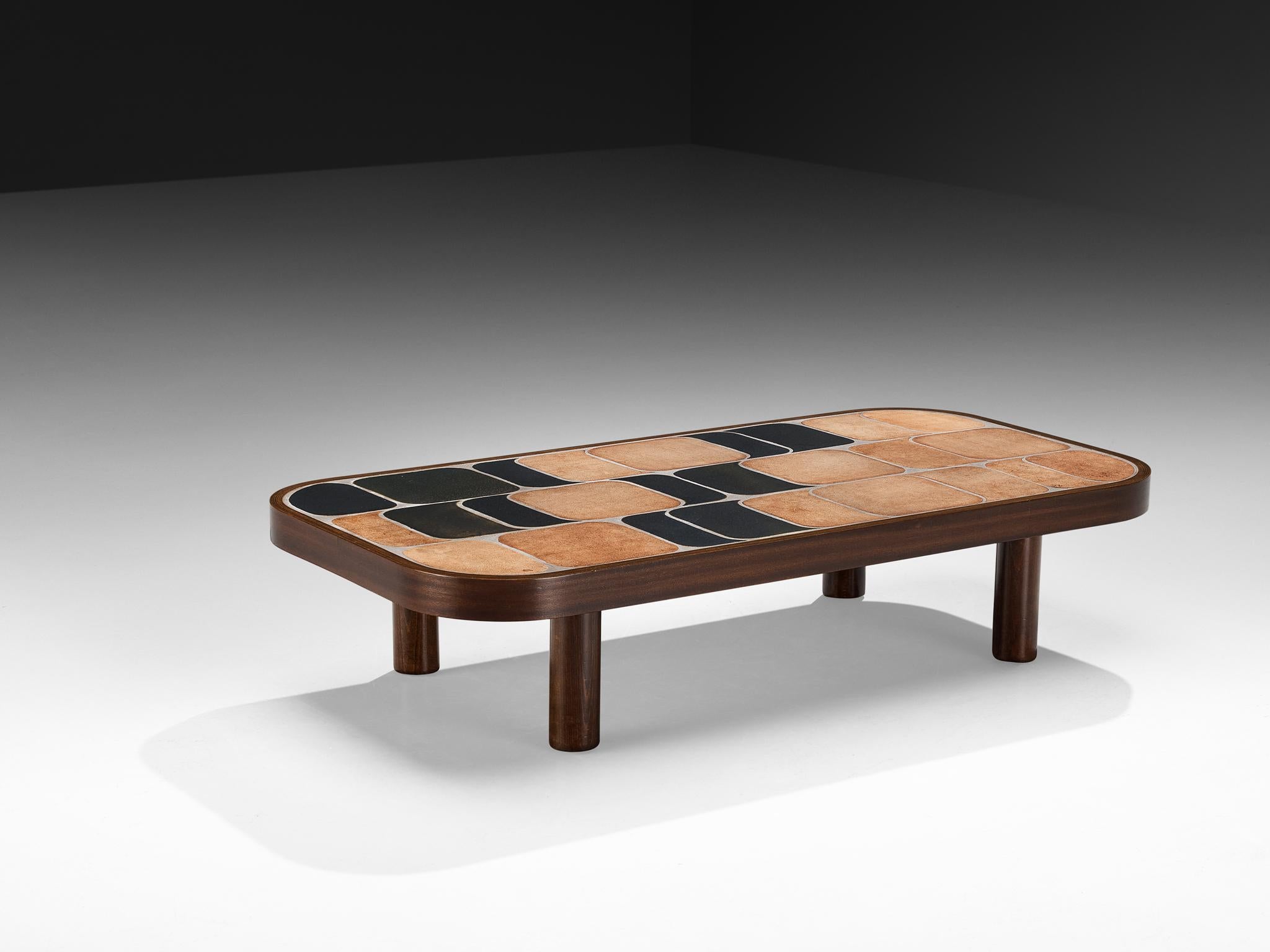 Roger Capron Large ‘Sou-Chong’ Coffee Table in Ceramic and Wood For Sale 1