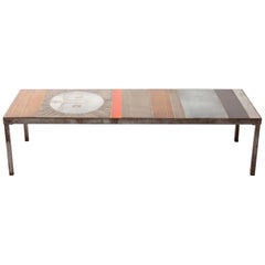 Roger Capron Large "Table au soleil" Steel and Ceramic Tiles, Vallauris France