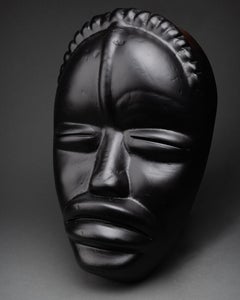 Roger Capron : "Ligbi" tribal mask, balck glazed earthenware, c.1965