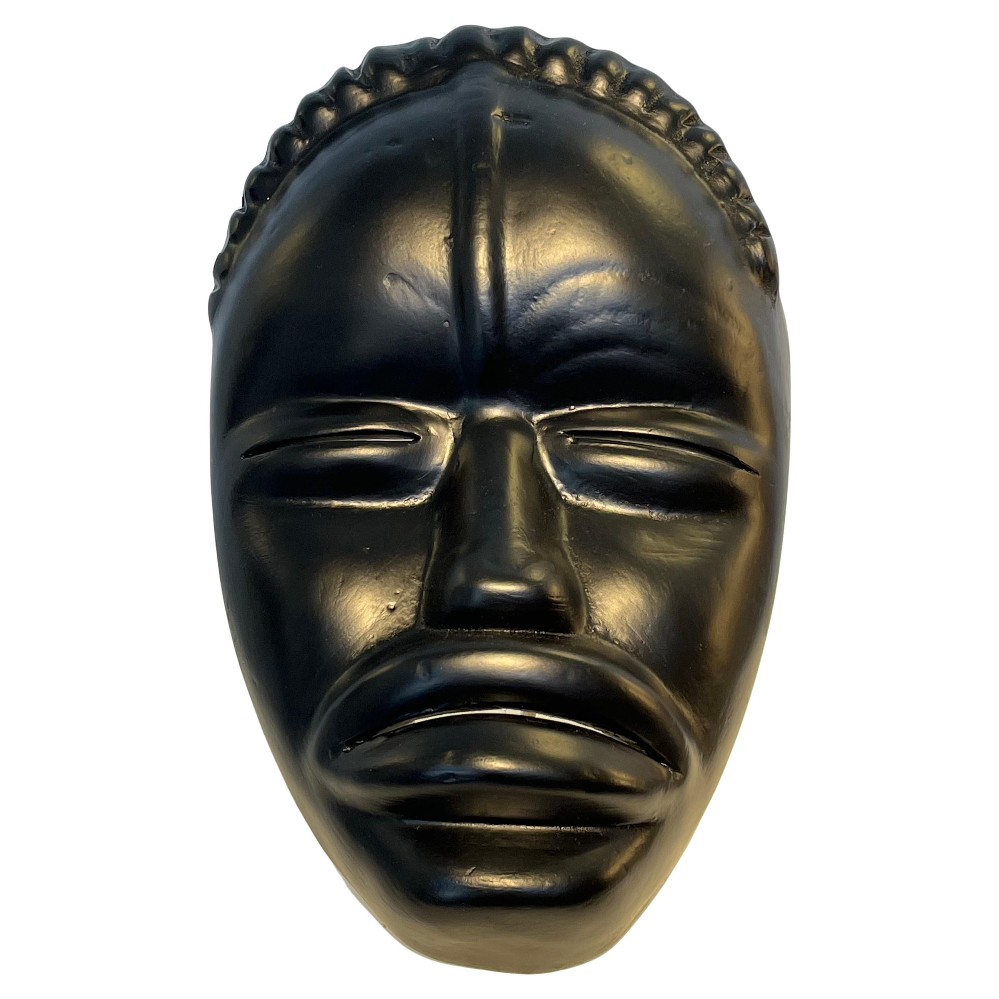 Roger Capron : "Ligbi" tribal mask, balck glazed earthenware, c.1965 For Sale