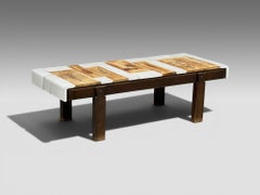 Roger Capron, Low Coffee Table, Tile, Stained Wood, France, 1970s