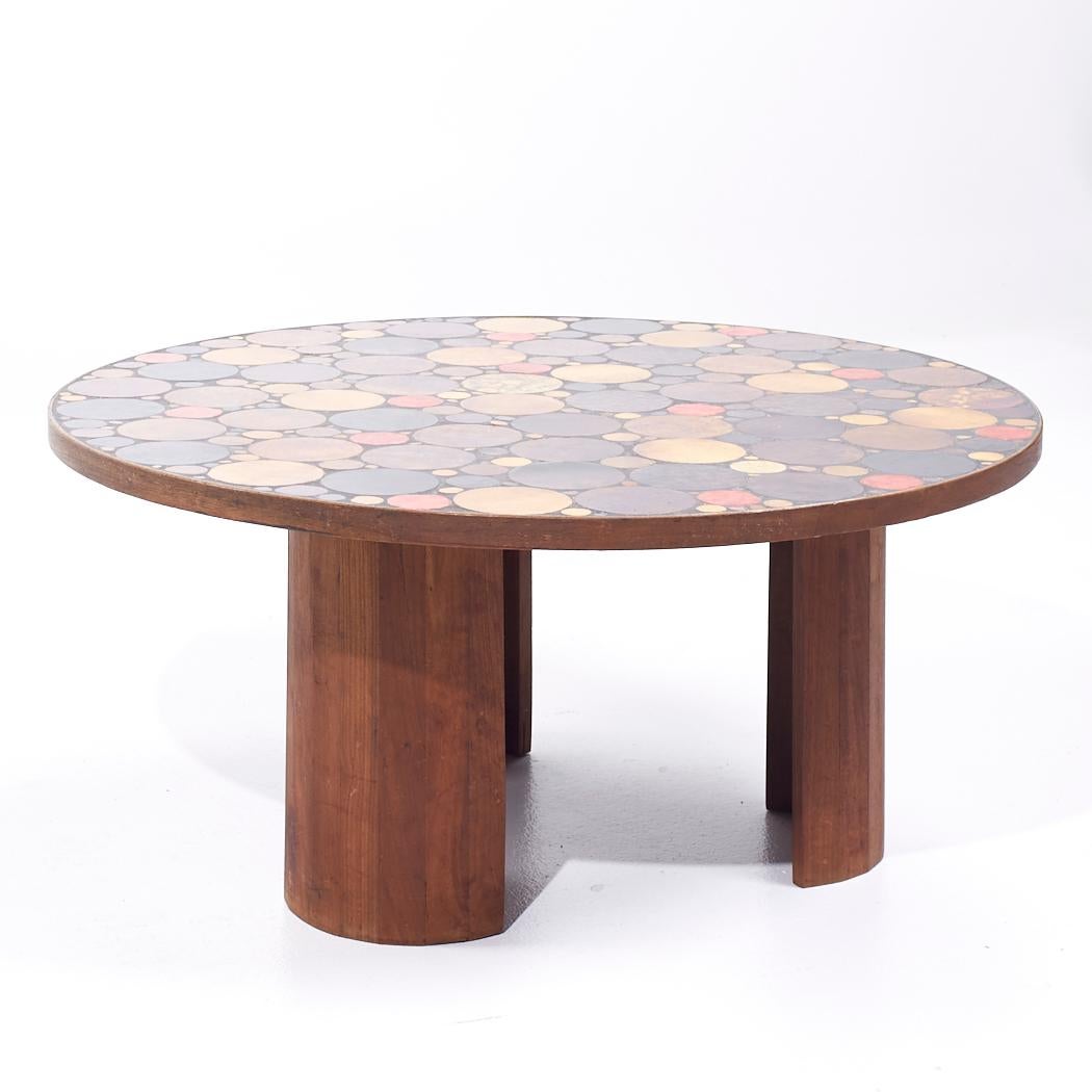 Roger Capron Mid Century Mosaic Tile Coffee Table

This coffee table measures: 36.25 wide x 36.25 deep x 16 inches high

All pieces of furniture can be had in what we call restored vintage condition. That means the piece is restored upon purchase so
