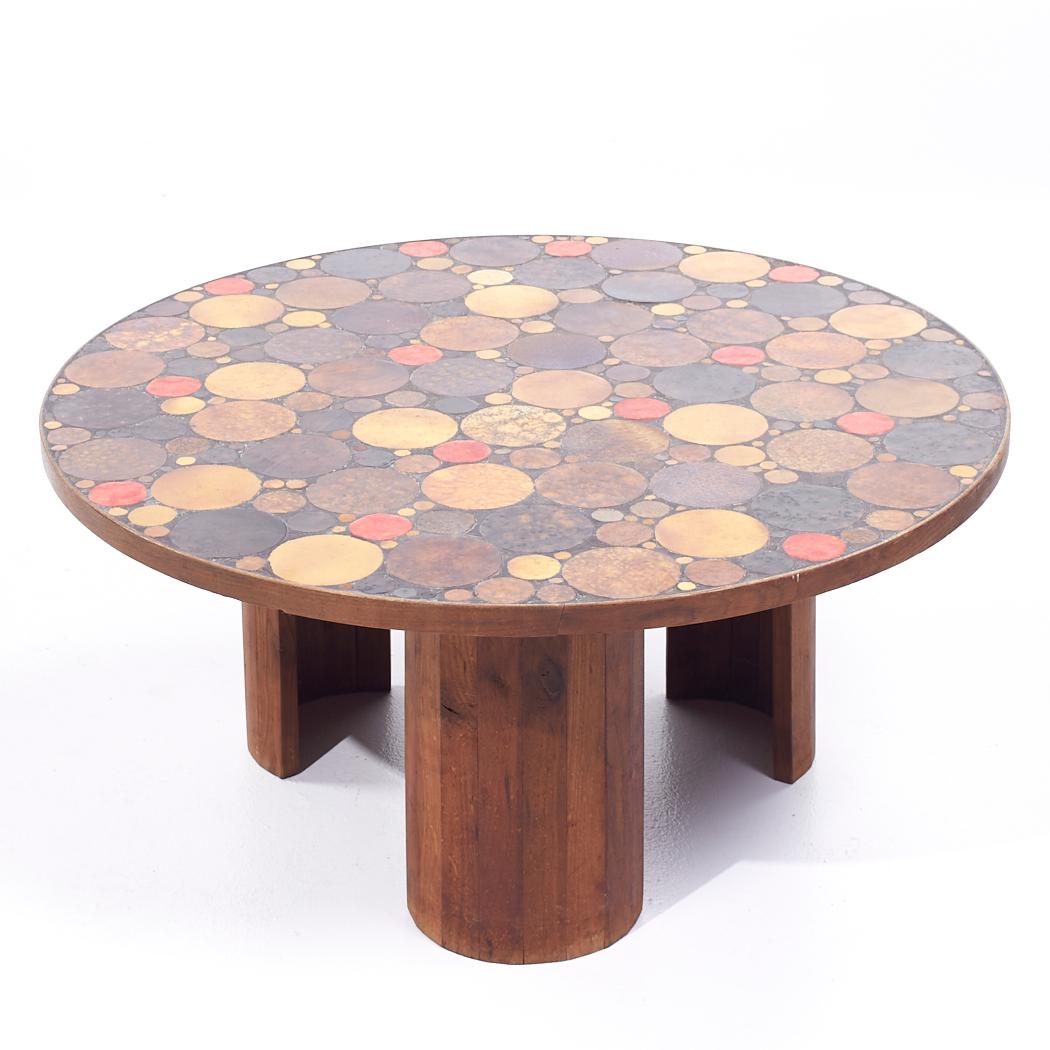French Roger Capron Mid Century Mosaic Tile Coffee Table For Sale