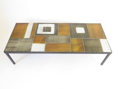 Roger Capron Multi-Color Ceramic Coffee Table in Amber Ochre Gray and White