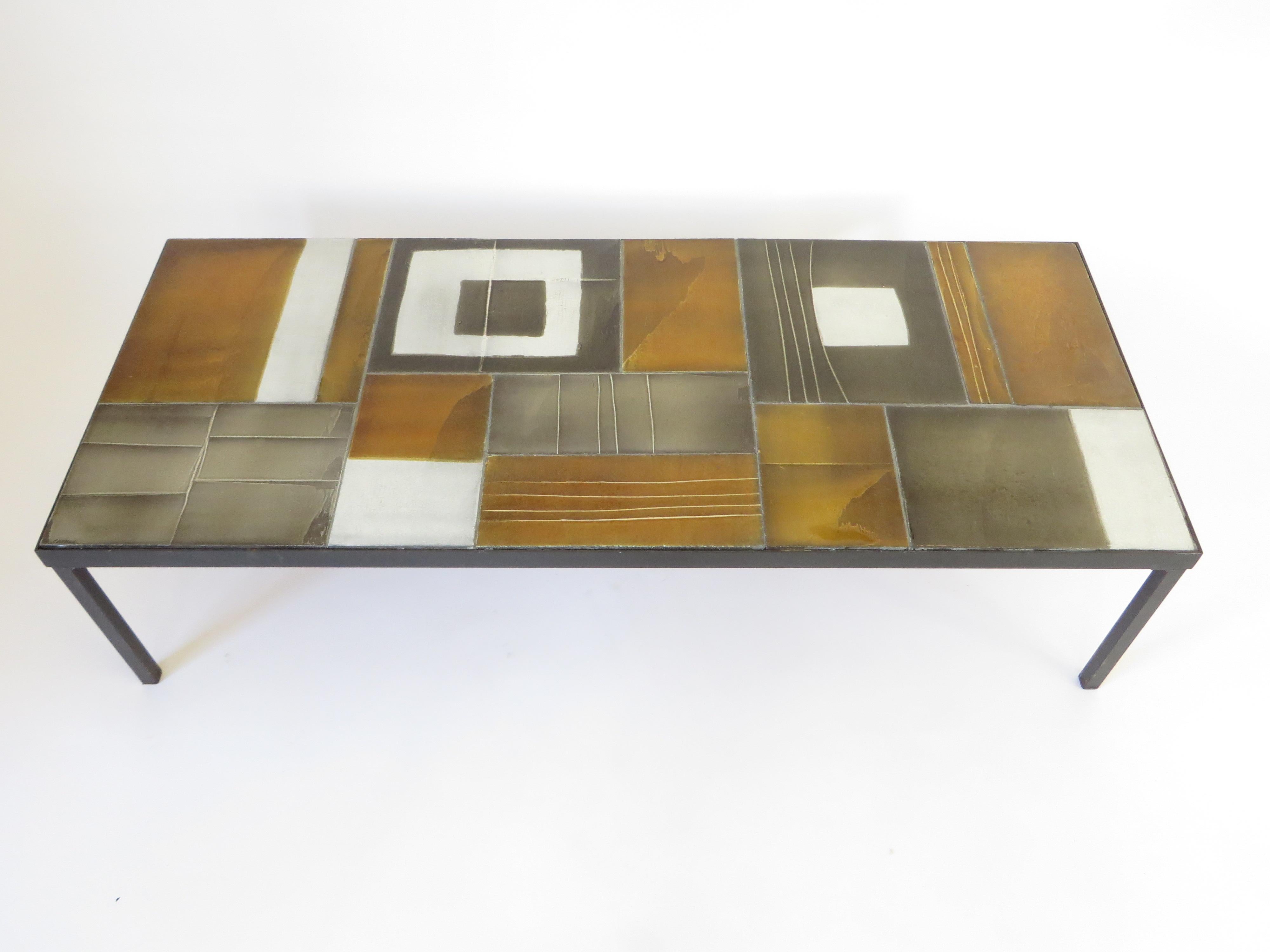 Mid-Century Modern Roger Capron Multi-Color Ceramic Coffee Table in Amber Ochre Gray and White 