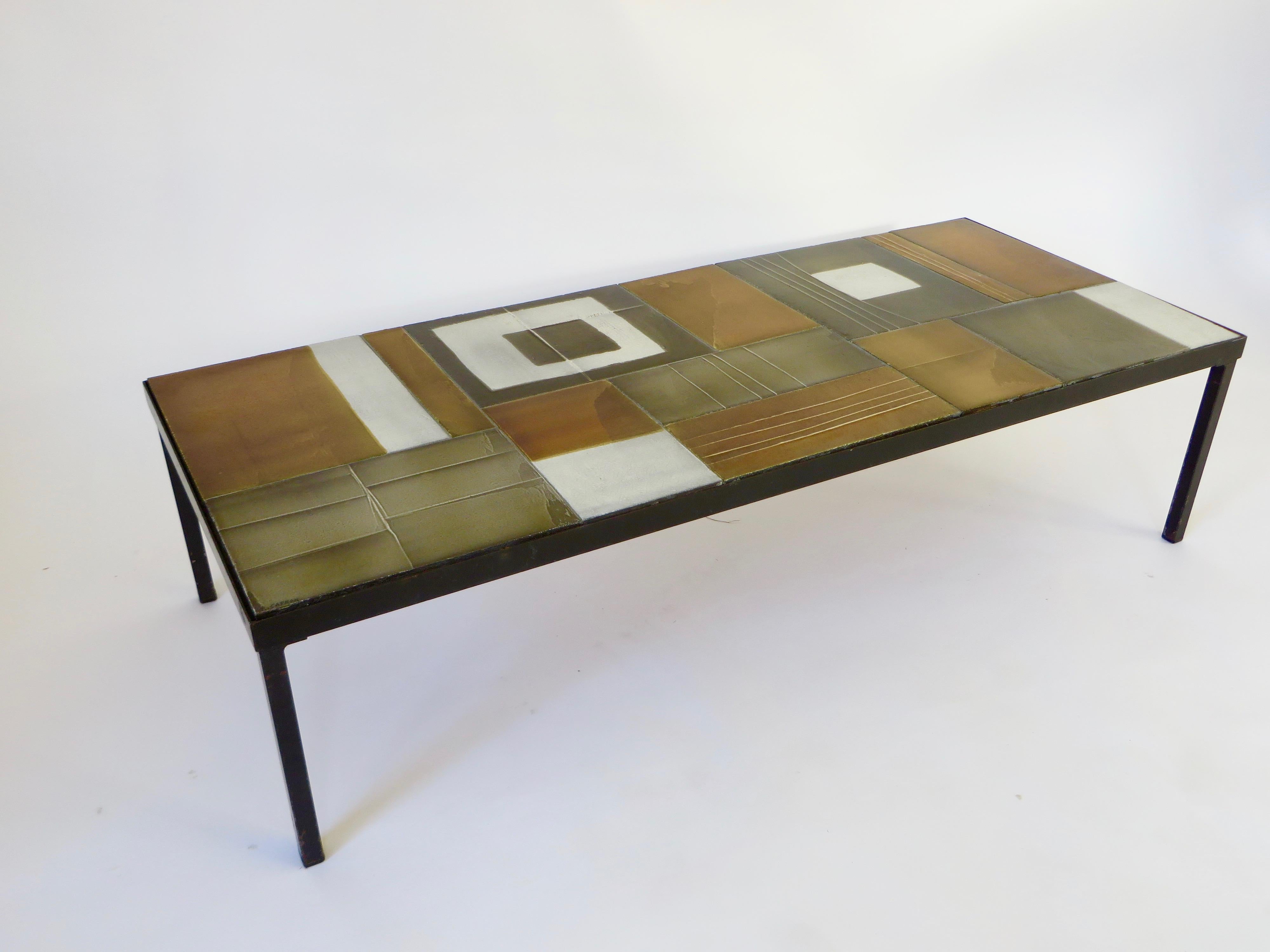 Mid-20th Century Roger Capron Multi-Color Ceramic Coffee Table in Amber Ochre Gray and White 