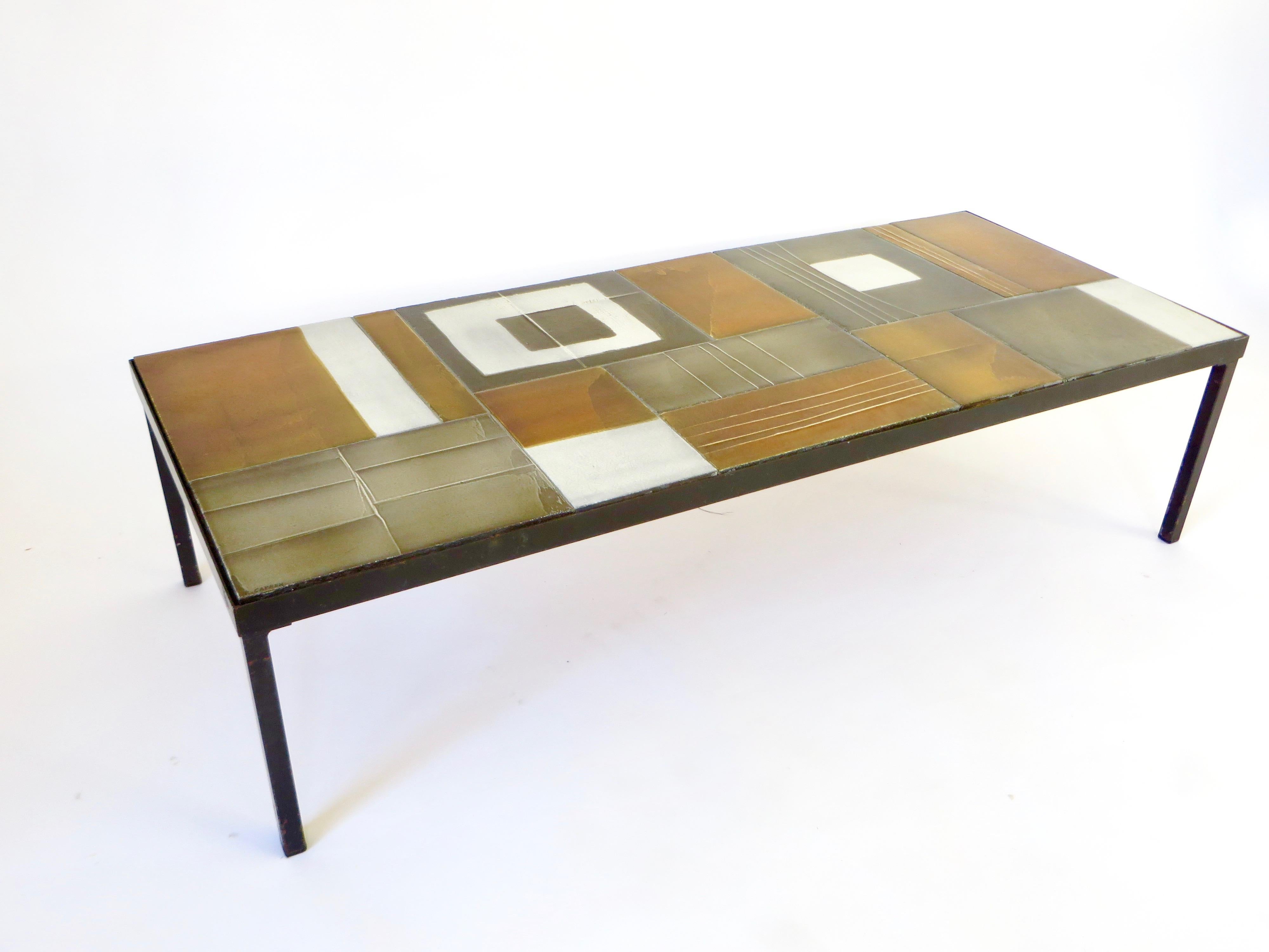 Roger Capron Multi-Color Ceramic Coffee Table in Amber Ochre Gray and White  1