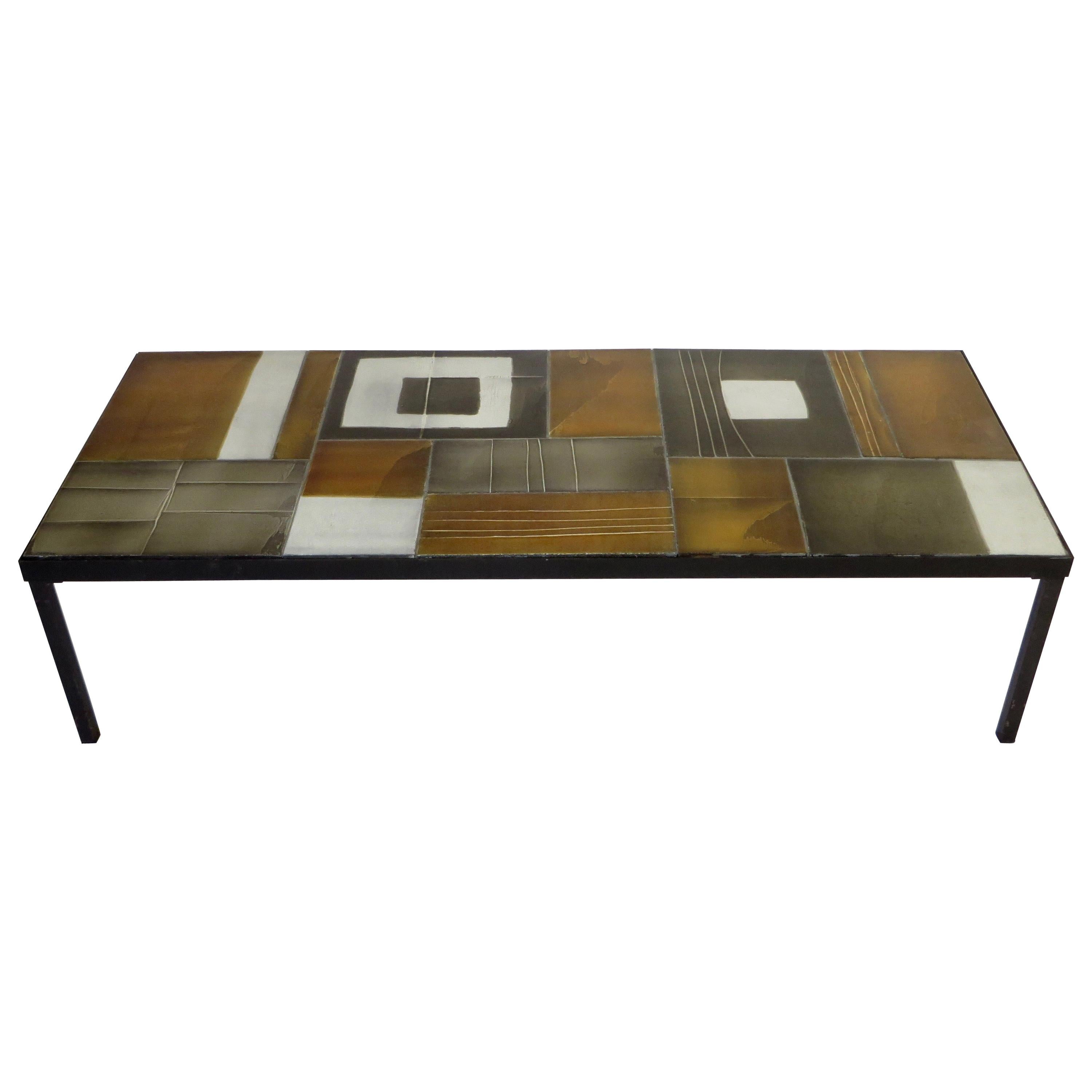 Roger Capron Multi-Color Ceramic Coffee Table in Amber Ochre Gray and White 