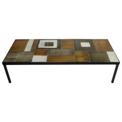 Roger Capron Multi-Color Ceramic Coffee Table in Amber Ochre Gray and White