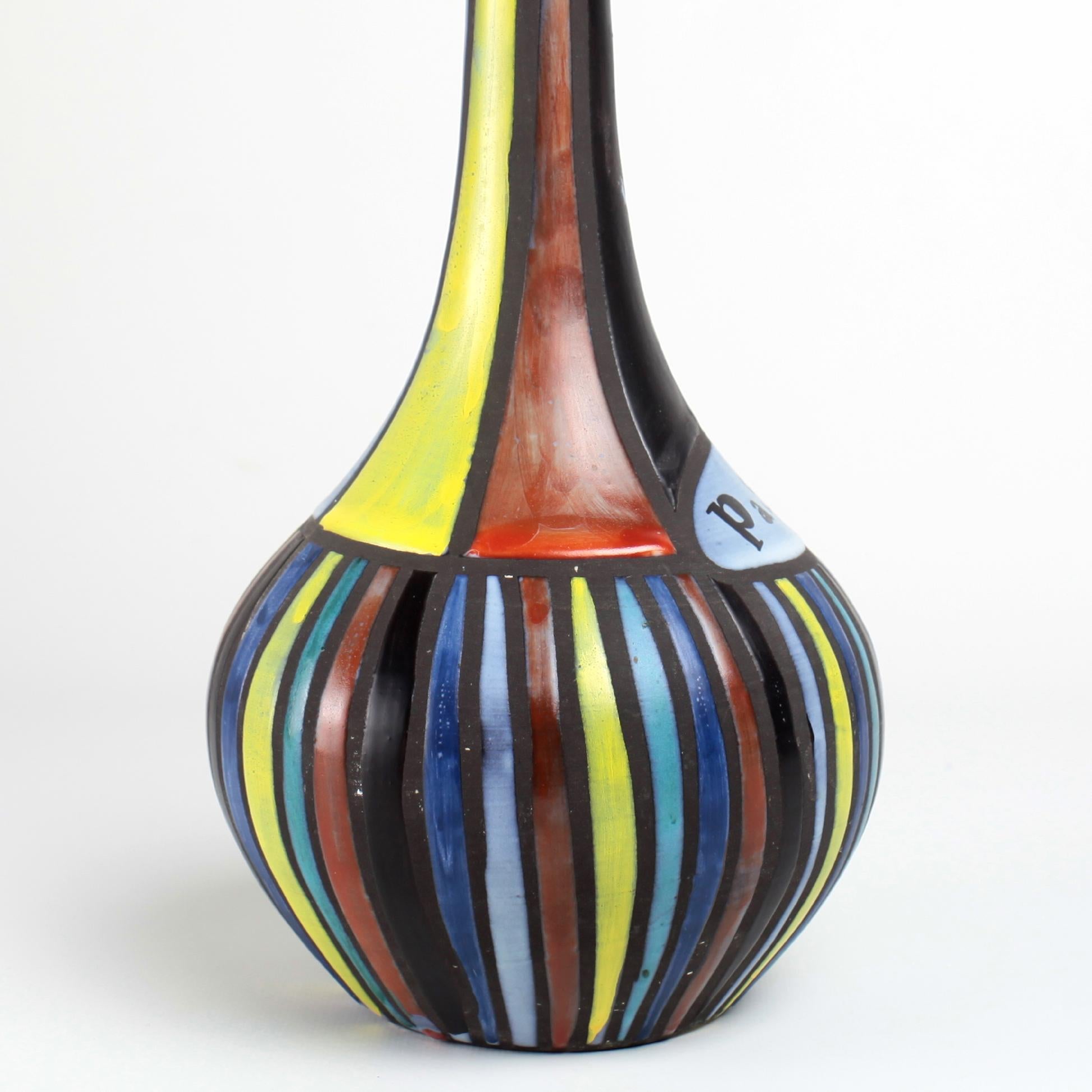 Roger Capron Multicolored Ceramic Bottle Vallauris, France 4