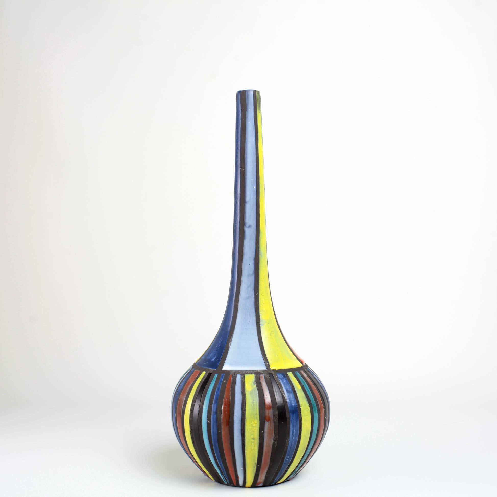 Mid-Century Modern Roger Capron Multicolored Ceramic Bottle Vallauris, France