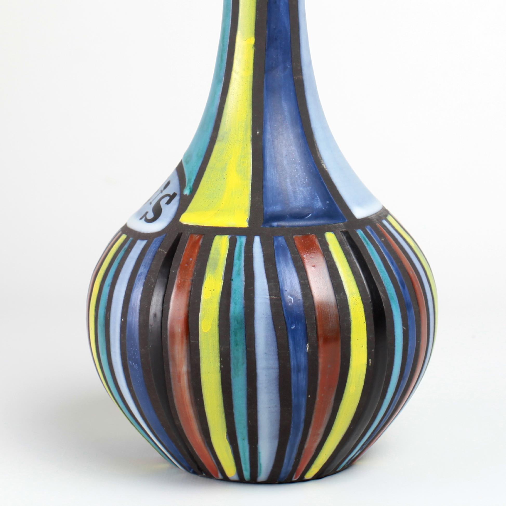 Roger Capron Multicolored Ceramic Bottle Vallauris, France 2