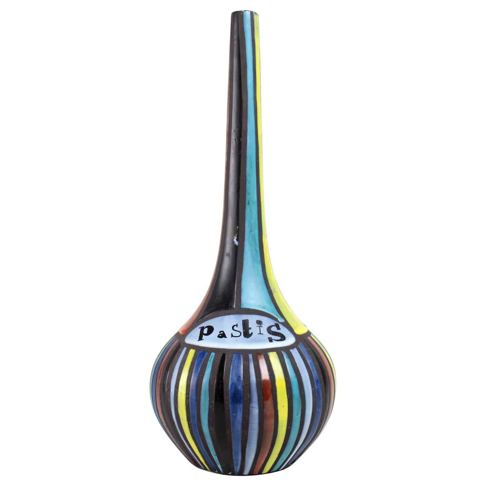 Roger Capron Multicolored Ceramic Bottle Vallauris, France