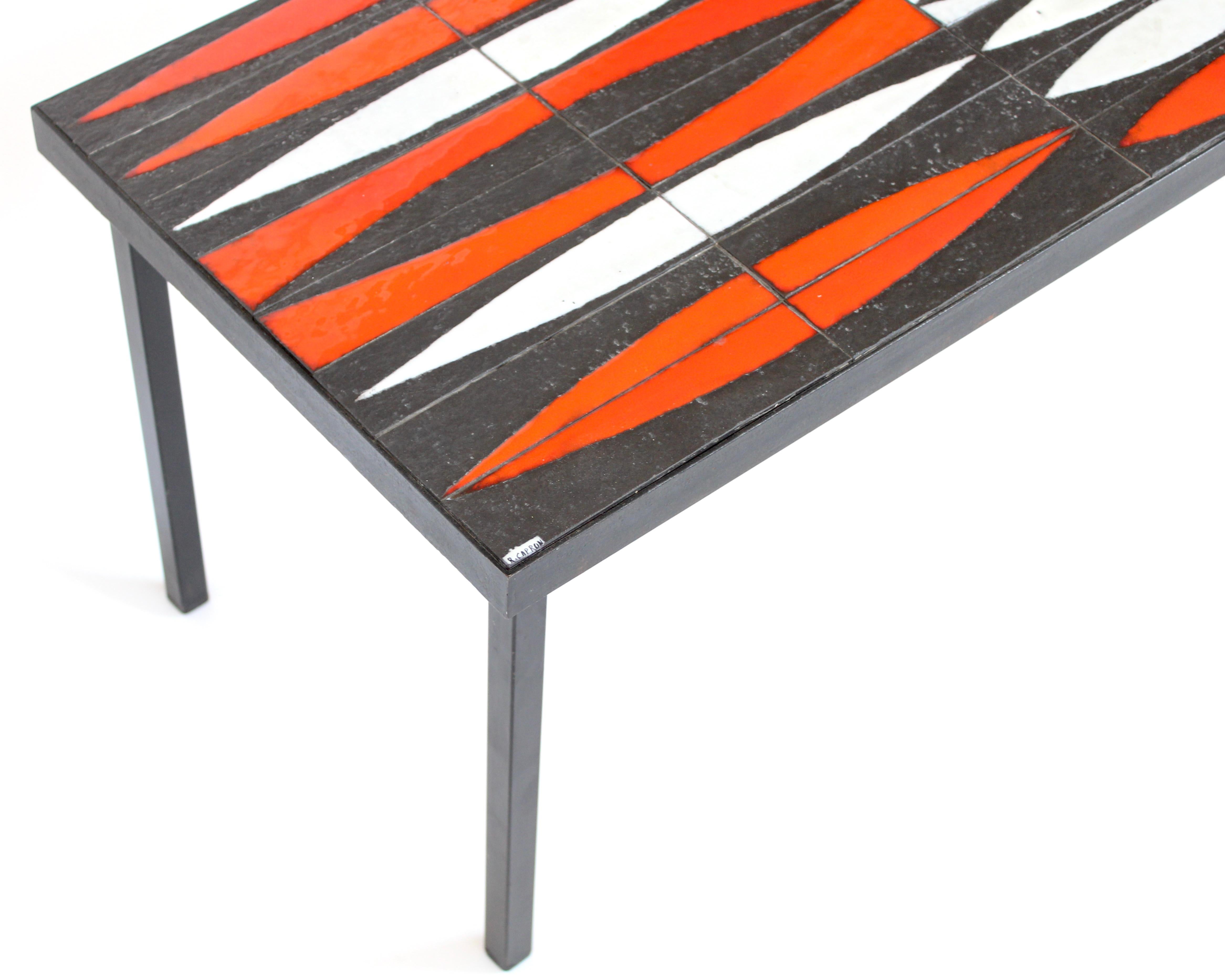 Roger Capron Navette Red, Orange, Black and White French Ceramic Coffee Table 5