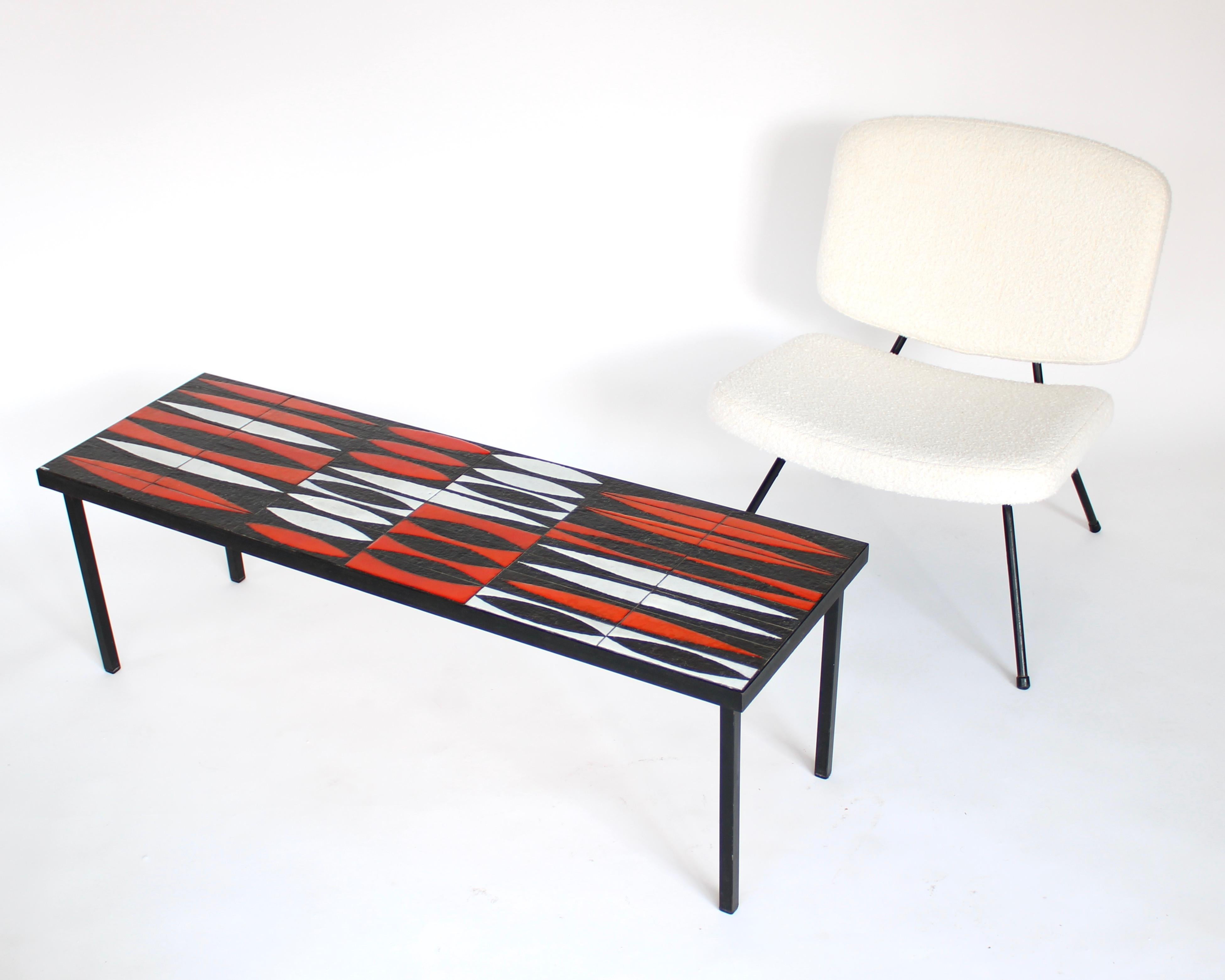 Roger Capron Navette Red, Orange, Black and White French Ceramic Coffee Table 7