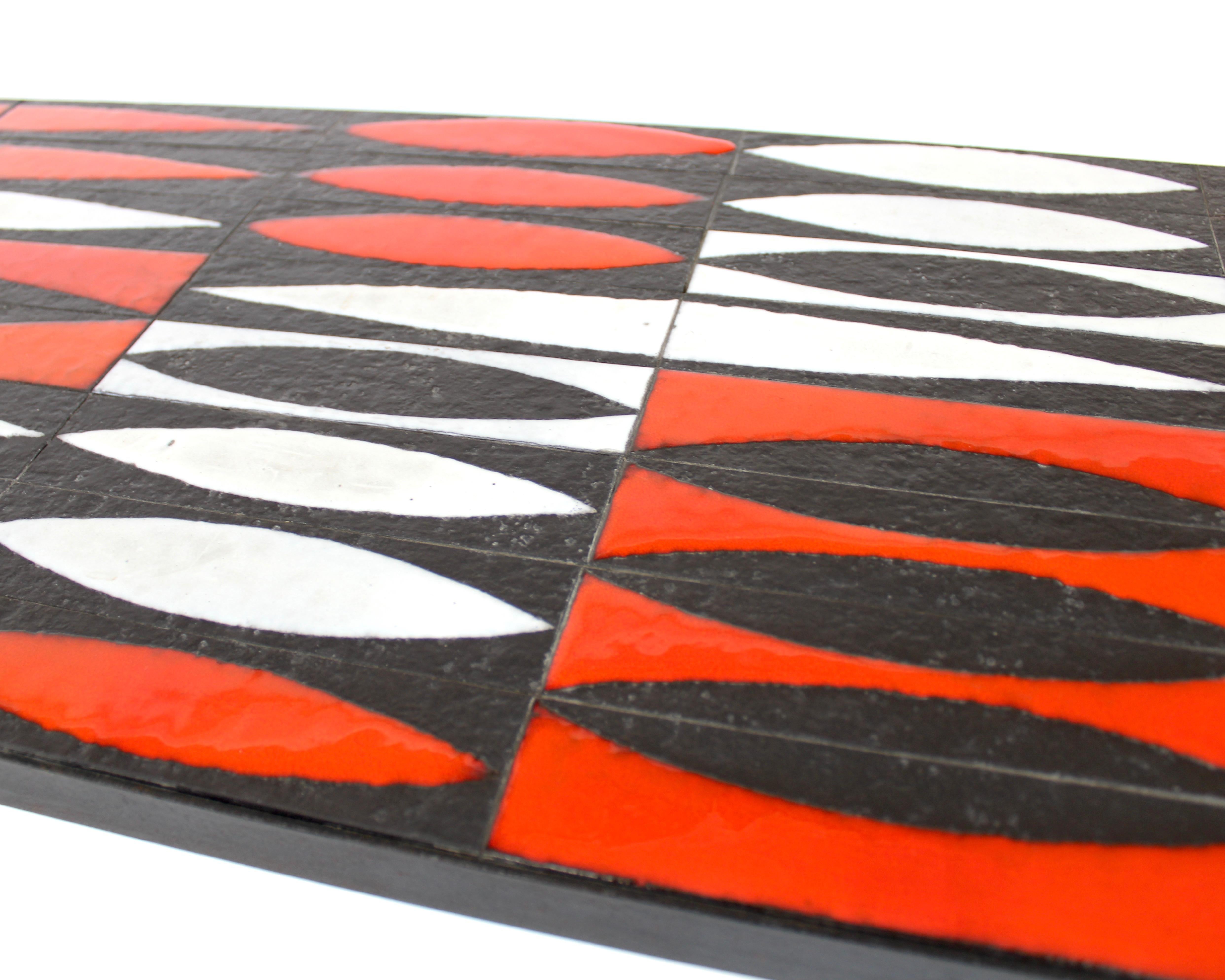 Roger Capron Navette Red, Orange, Black and White French Ceramic Coffee Table 12