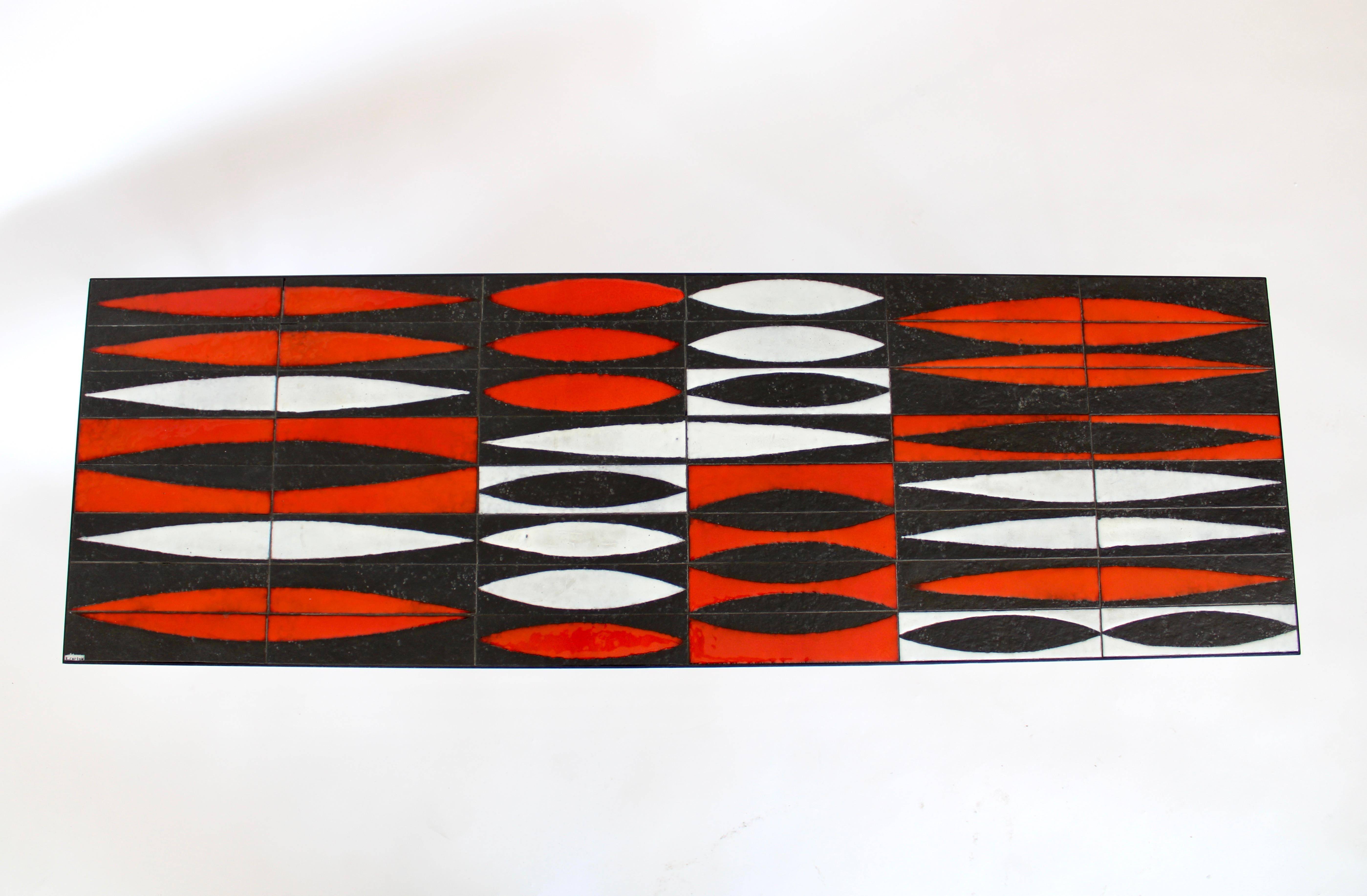 Roger Capron Navette Red, Orange, Black and White French Ceramic Coffee Table 1