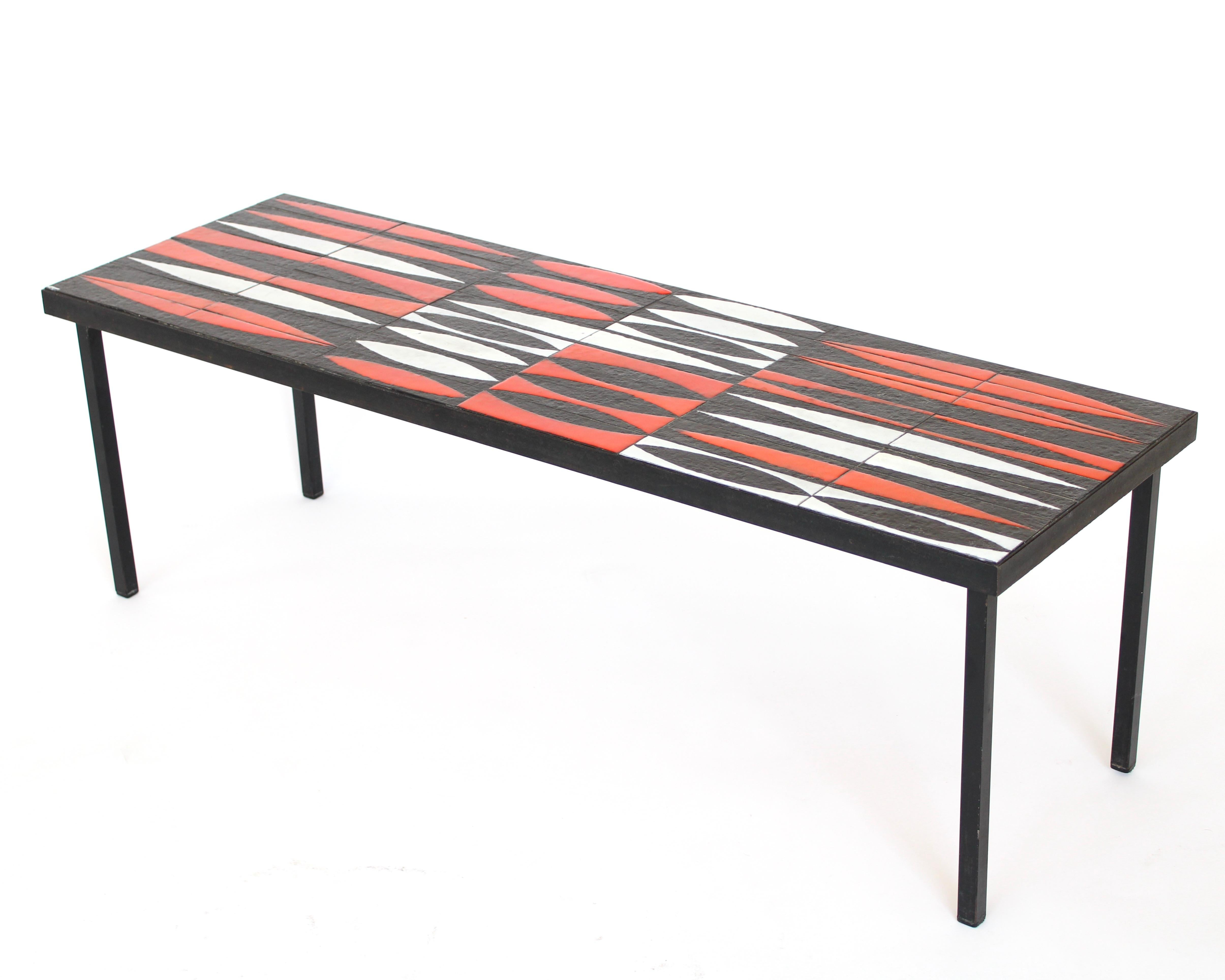 Roger Capron Navette Red, Orange, Black and White French Ceramic Coffee Table 2