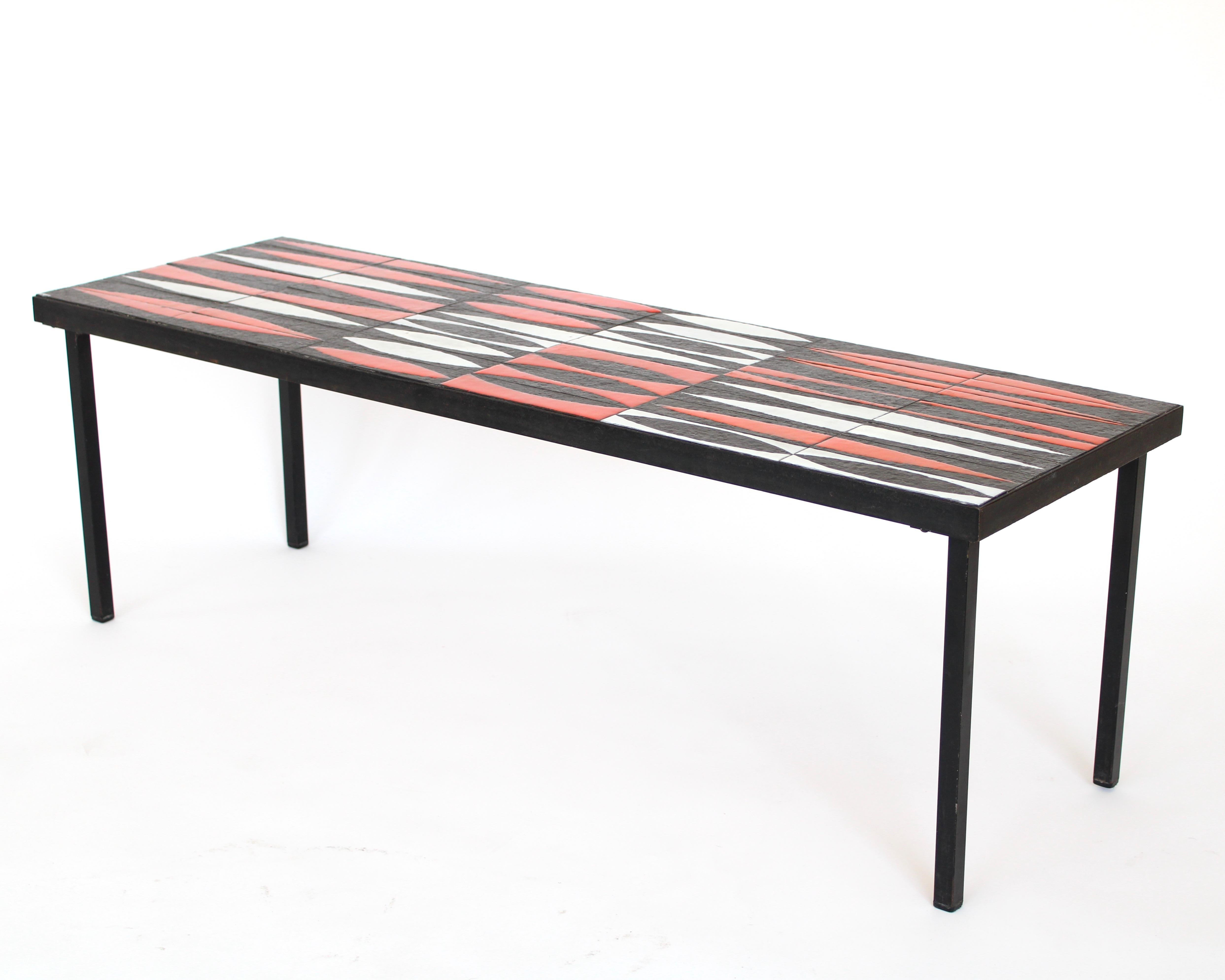 Roger Capron Navette Red, Orange, Black and White French Ceramic Coffee Table 3