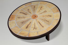 Roger Capron Ovaler Keramik-Couchtisch mit Botanik-Motiv, Frankreich, 1960er Jahre