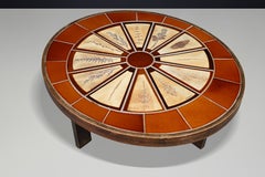 Roger Capron Ovaler Keramik-Couchtisch mit Botanik-Motiv, Frankreich, 1960er Jahre
