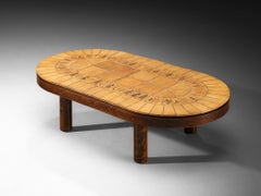 Tavolino ovale "Roger Capron" in ceramica e legno