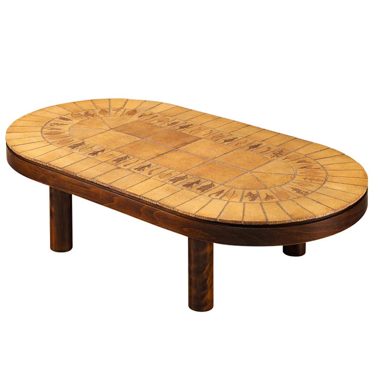Roger Capron Oval Coffee Table in Ceramic and Wood