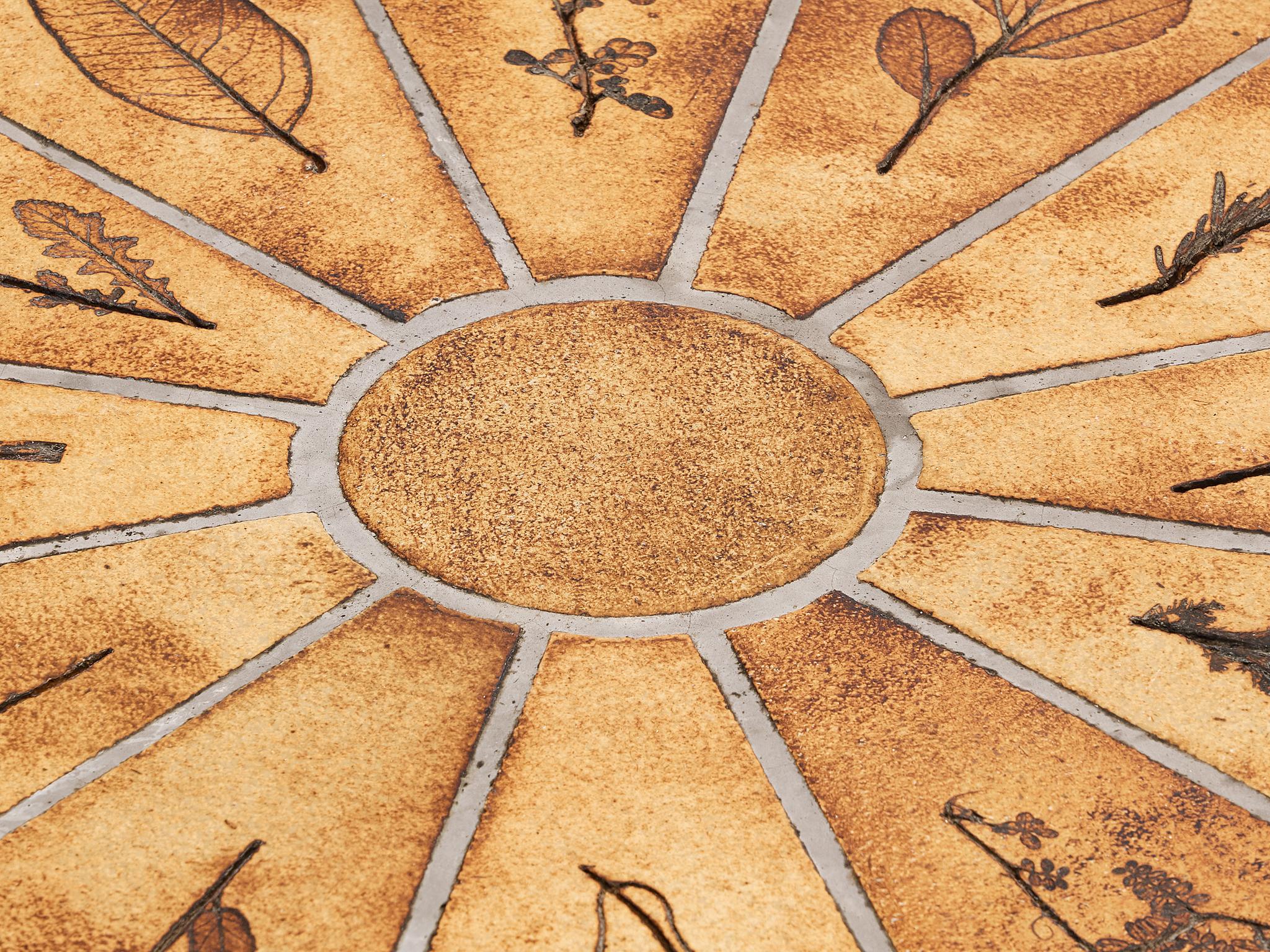 Roger Capron Oval Coffee Table with Fauna Imprints in Ceramic and Wood For Sale 5