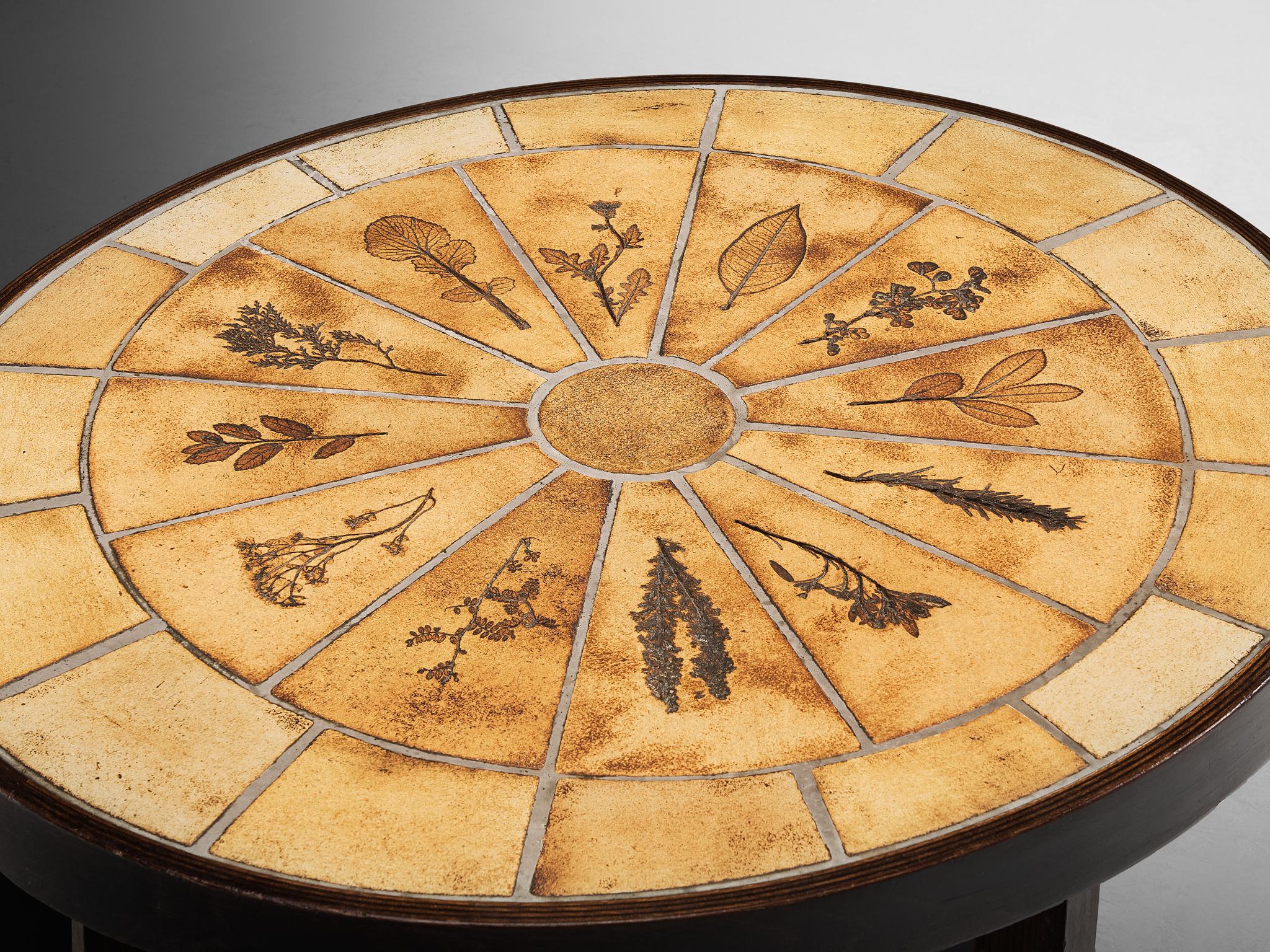 Roger Capron Oval Coffee Table with Fauna Imprints in Ceramic and Wood For Sale 2