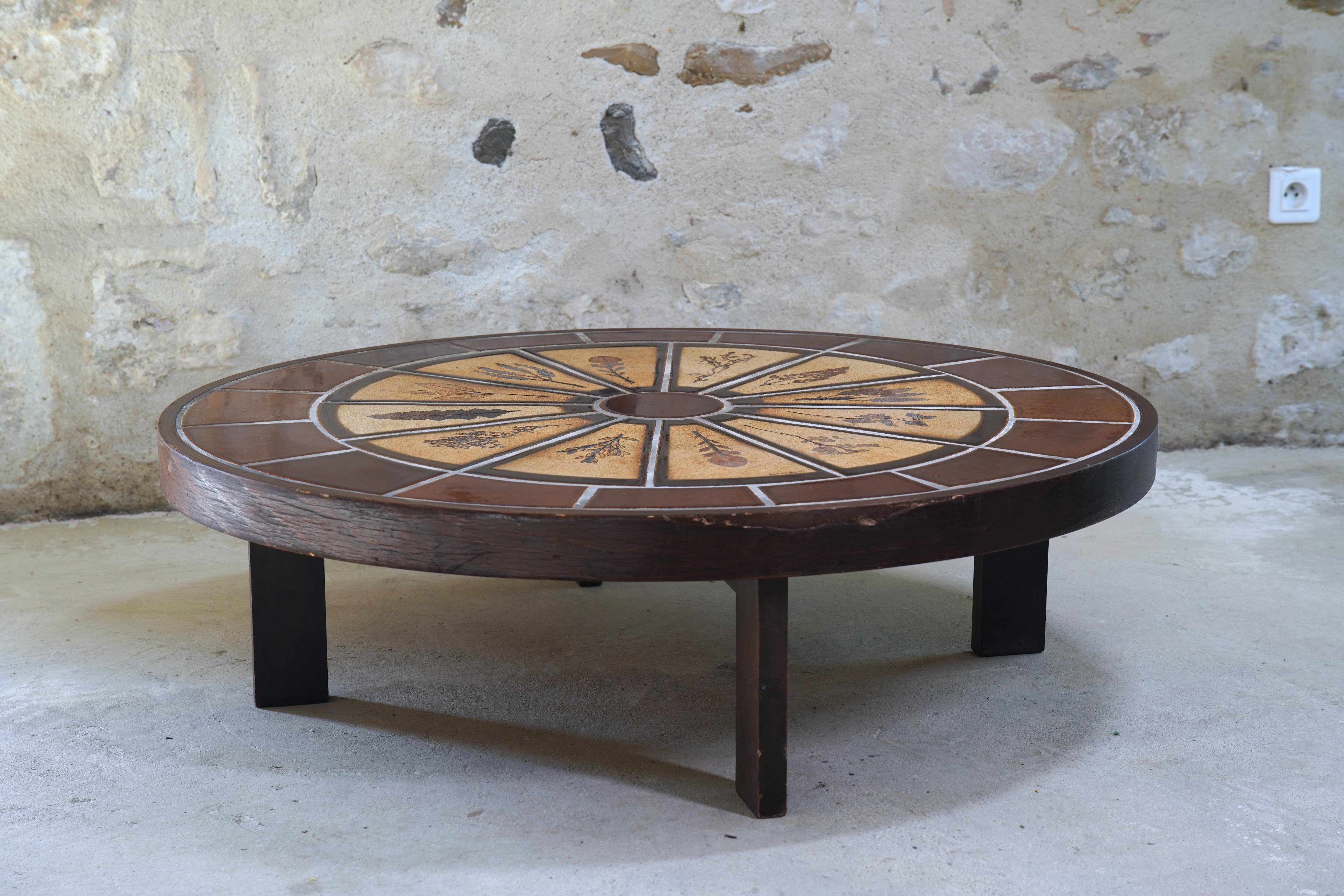 Mid-Century Modern Roger Capron Oval Coffee Table with Garrigue Tiles, France 1960s For Sale