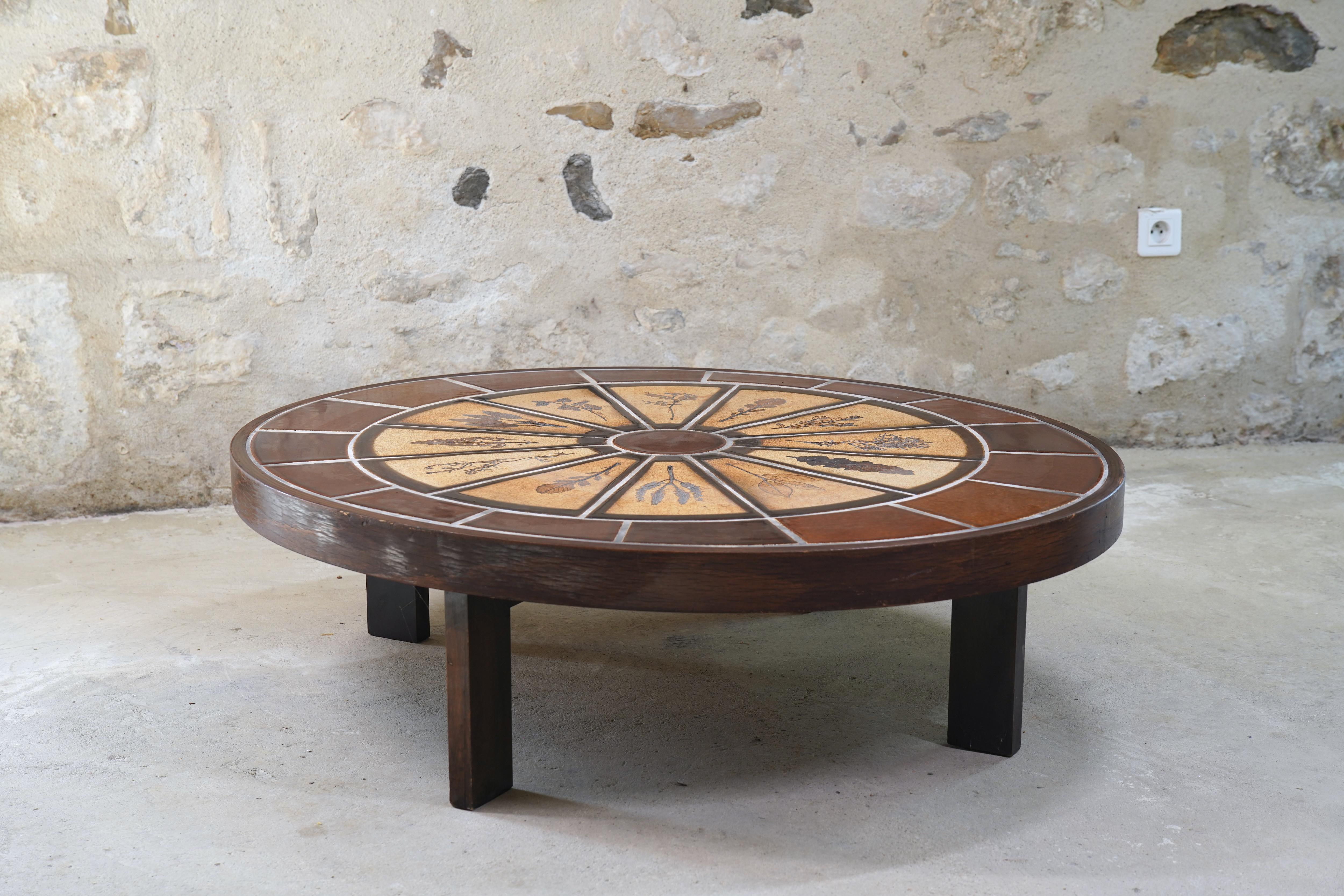 Glazed Roger Capron Oval Coffee Table with Garrigue Tiles, France 1960s For Sale