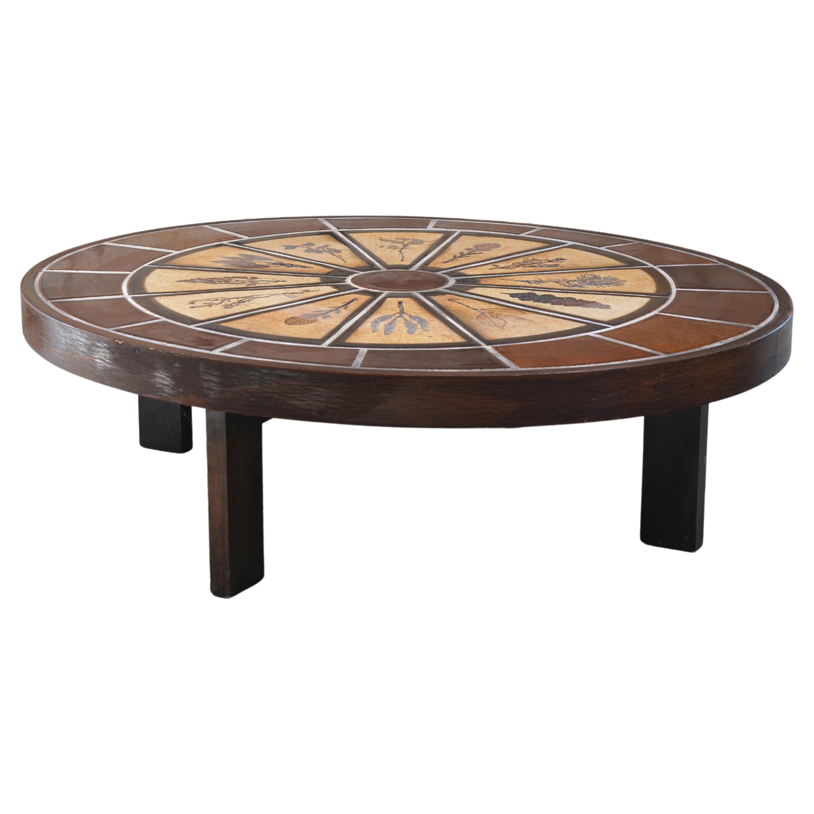Roger Capron Oval Coffee Table with Garrigue Tiles, France 1960s For Sale