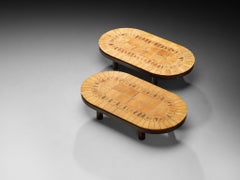 Roger Capron Oval Pair of Coffee Tables in Ceramic and Wood