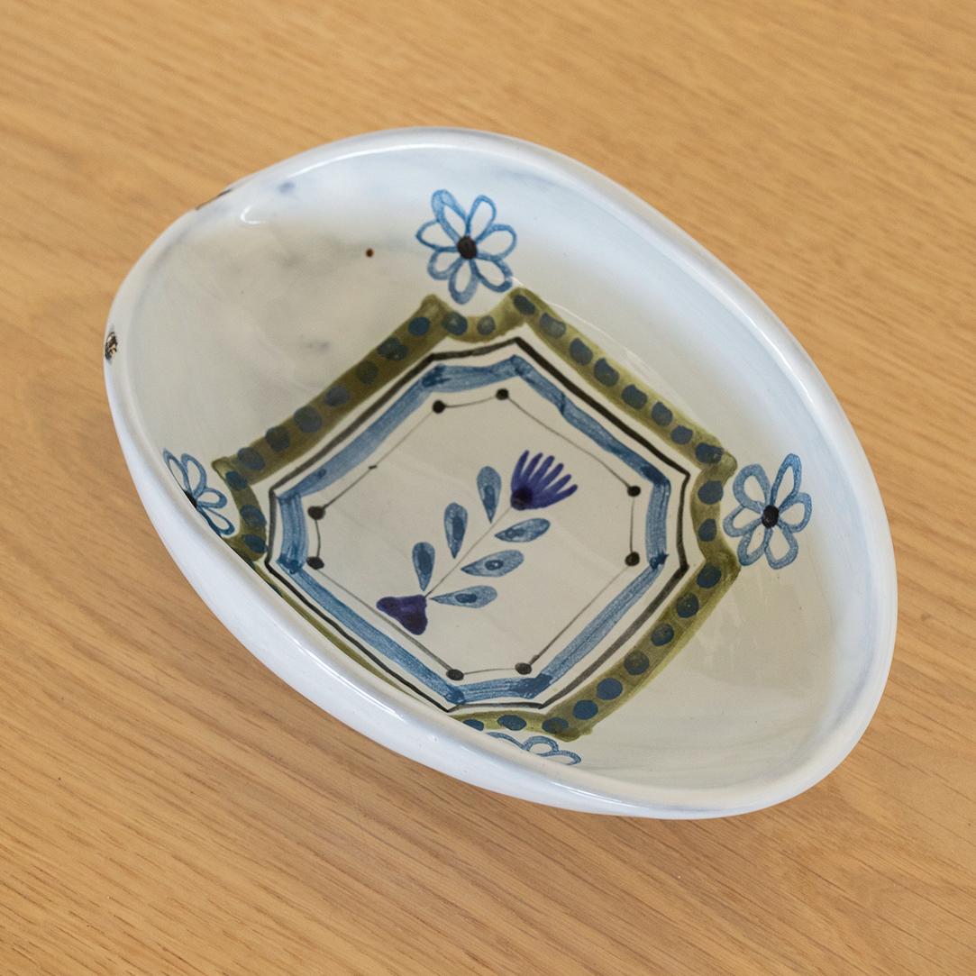 Roger Capron Painted Ceramic Dish with Flower Motif For Sale 7