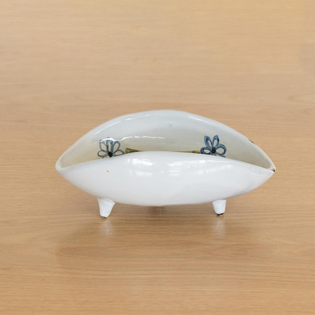 20th Century Roger Capron Painted Ceramic Dish with Flower Motif For Sale